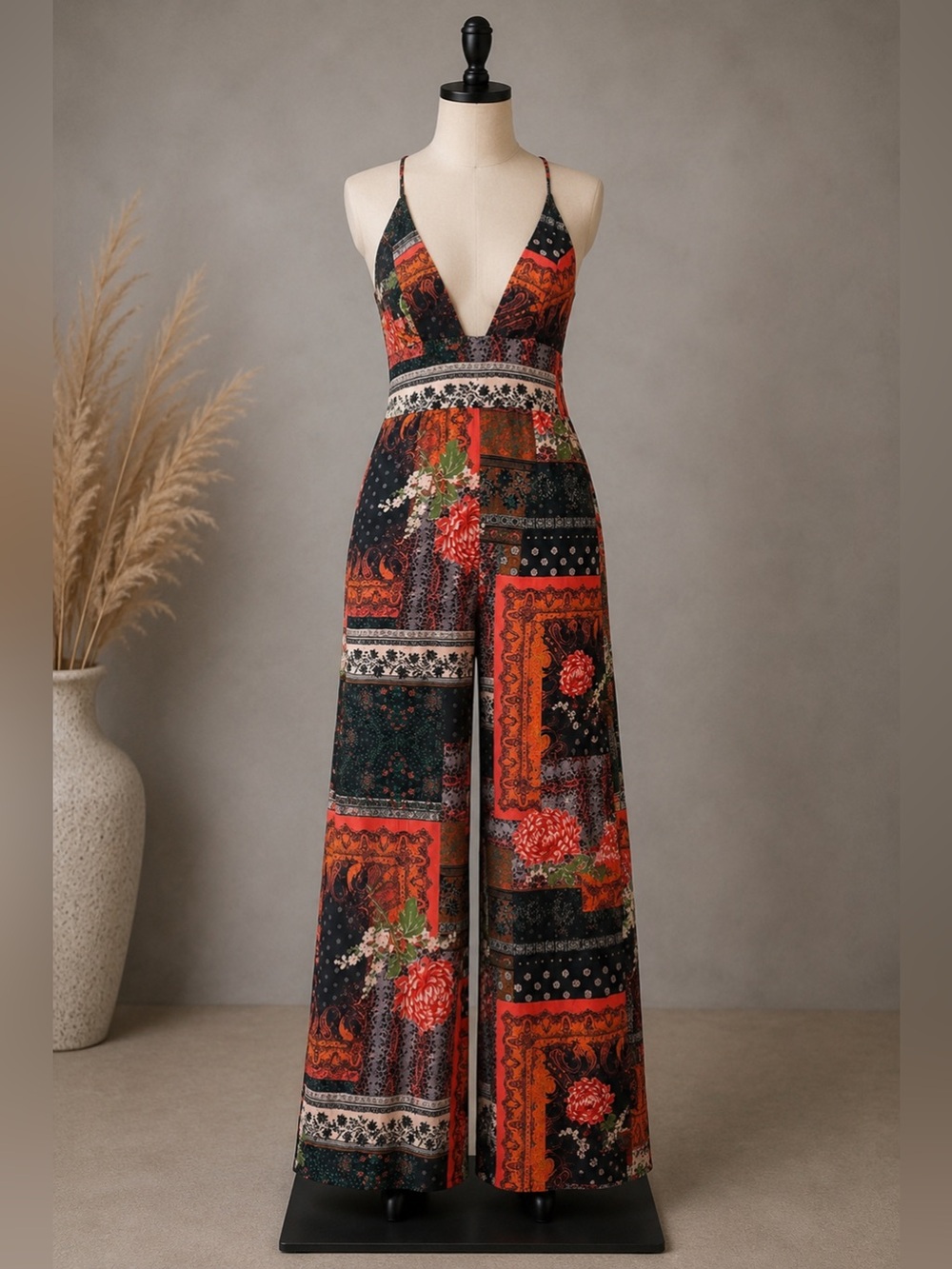 Free People Margarita Patchwork Wide Leg Jumpsuit Size 2